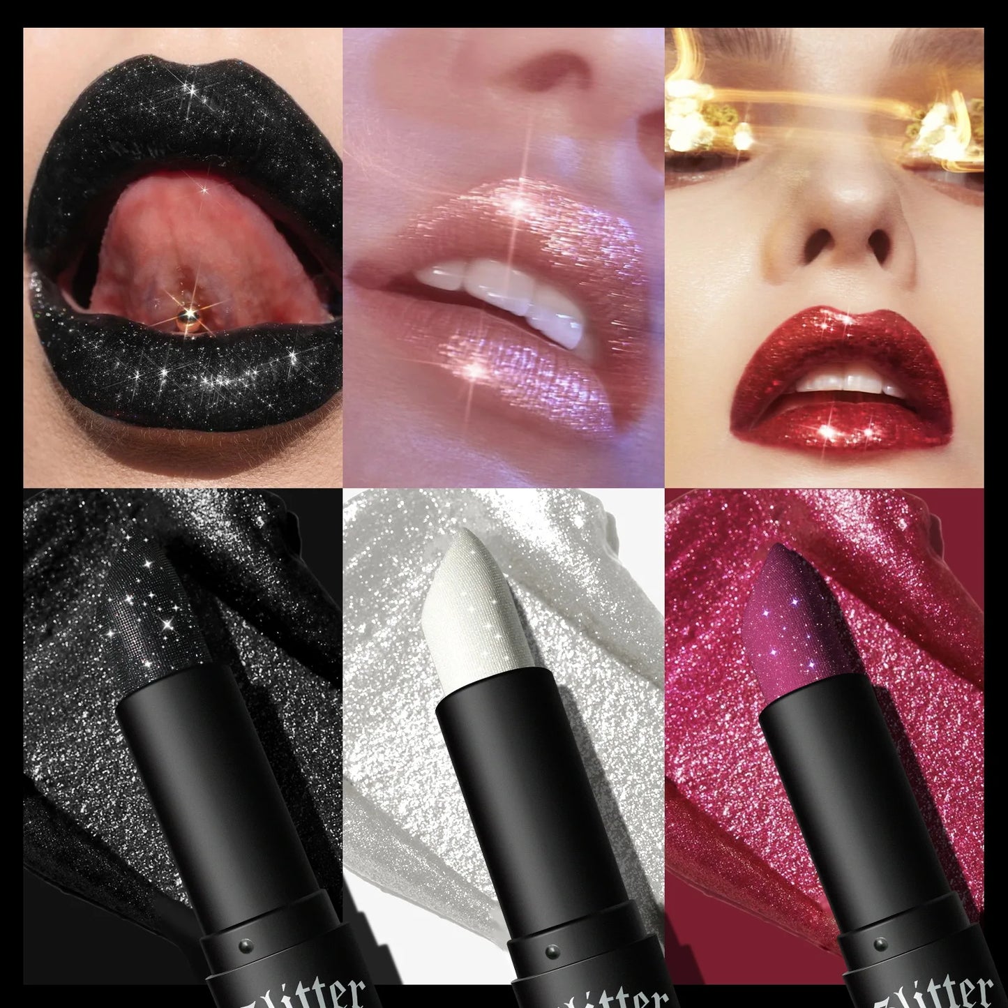7-Color Glitter Lipstick – Waterproof Diamond Metallic Shine