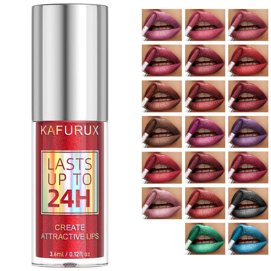 20-Color Glitter Lip Gloss Set – Waterproof Diamond Shine