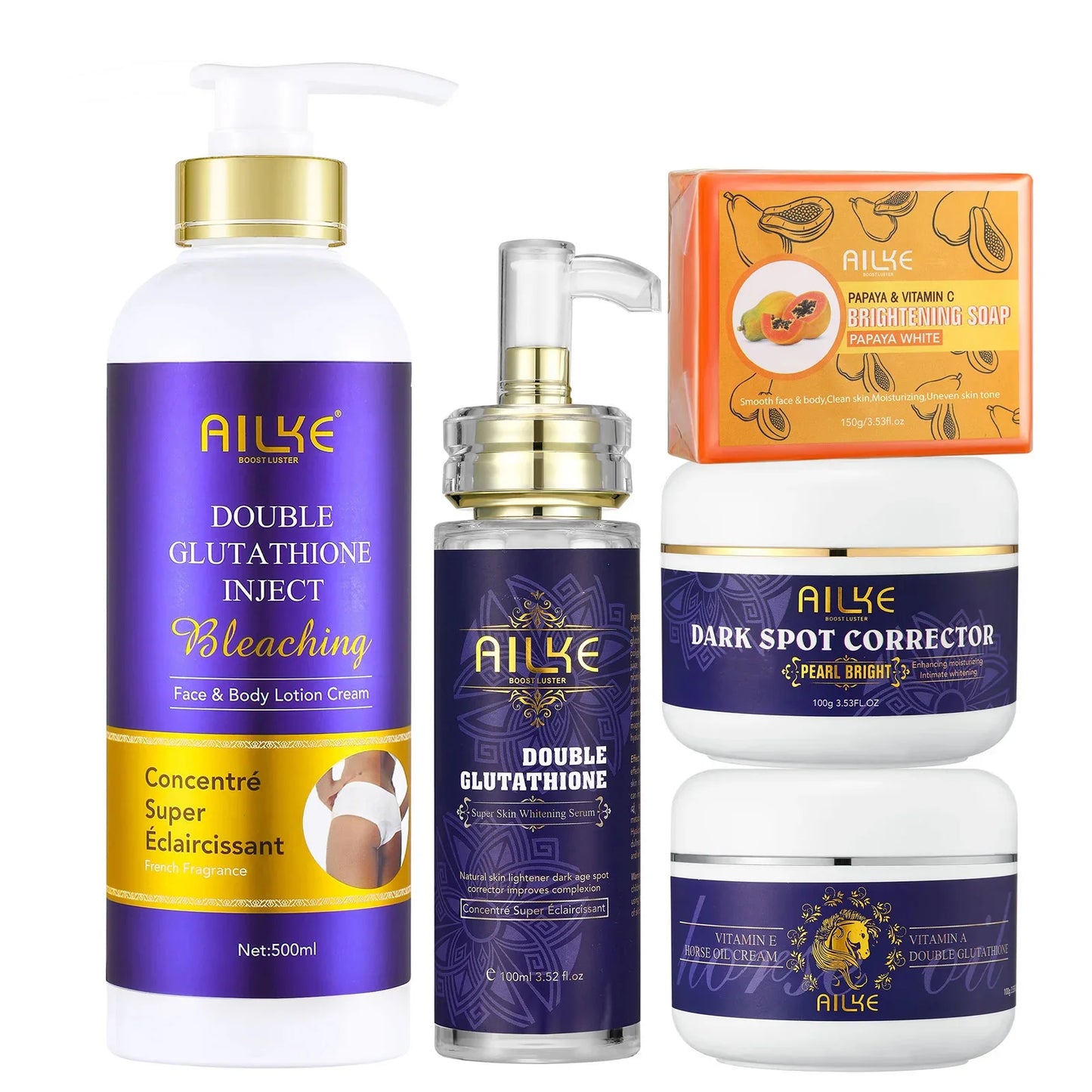 AILKE Glutathione Skin Care Kit – 5-in-1 Hydrating & Brightening Set