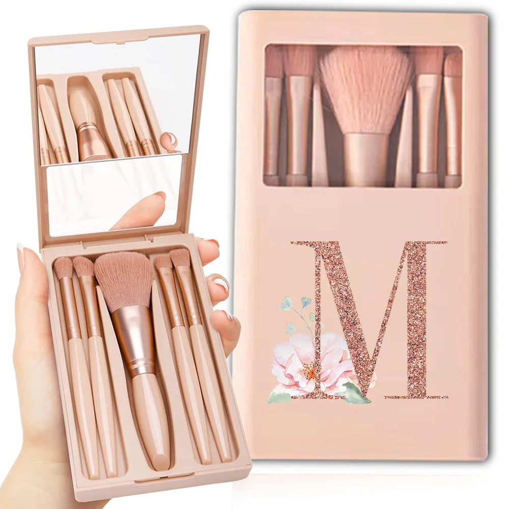 5pcs Makeup Brush Set – Foldable Case with Mirror
