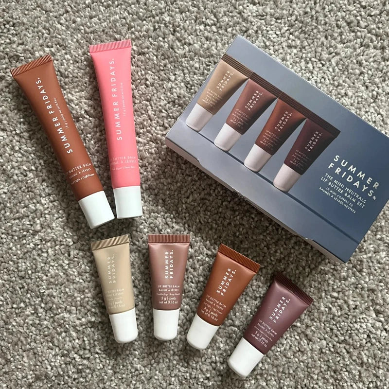NEW Summer Fridays Mini Lip Gloss Set Vanilla Beige Lip Balm Long Lasting Moisturizing Smooth Soft Tube Makeup Lip Care Suit
