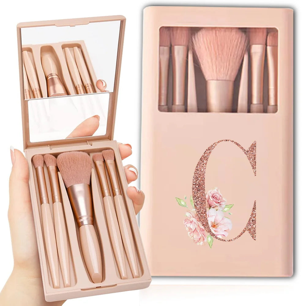 5pcs Makeup Brush Set – Foldable Case with Mirror