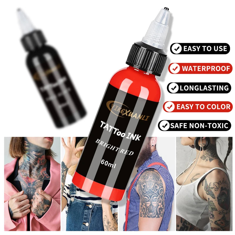 60ml Tattoo Ink Pigment – Red & Black Semi-Permanent Body Art