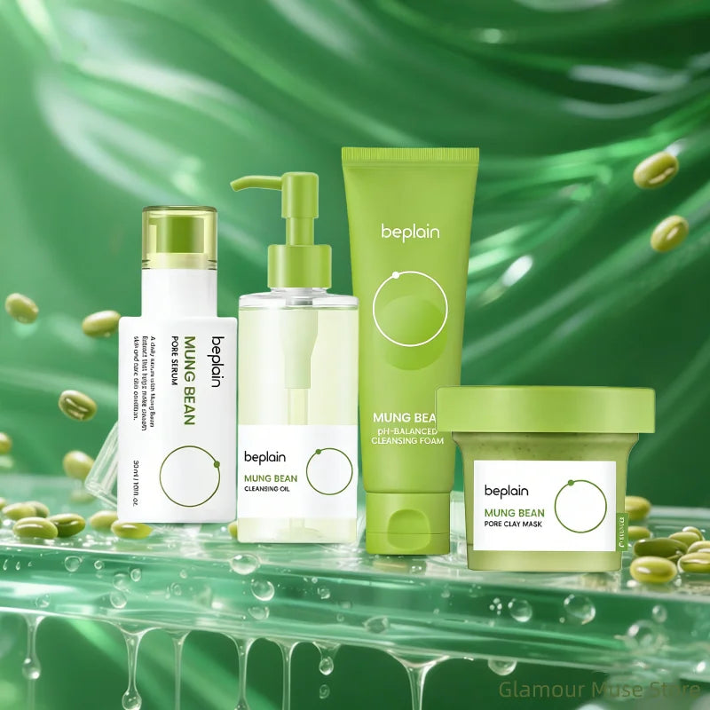 BEPLAIN Mung Bean Pore Serum, Cleansing Oil, Foam & Clay Mask Set