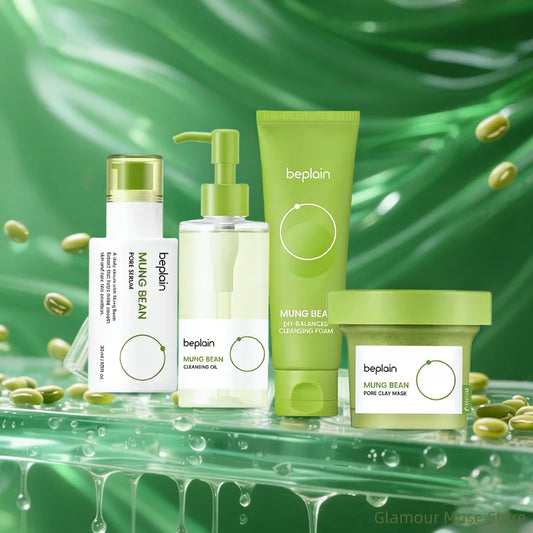 BEPLAIN Mung Bean Pore Serum, Cleansing Oil, Foam & Clay Mask Set