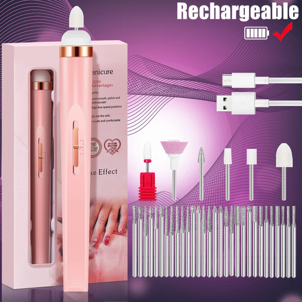 YIKOOLIN 5-in-1 Electric Nail Drill Machine – USB Rechargeable Manicure Kit