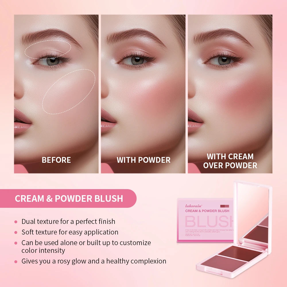 Dual-Texture Blush Palette: Cream & Powder Hybrid (5 Shades)