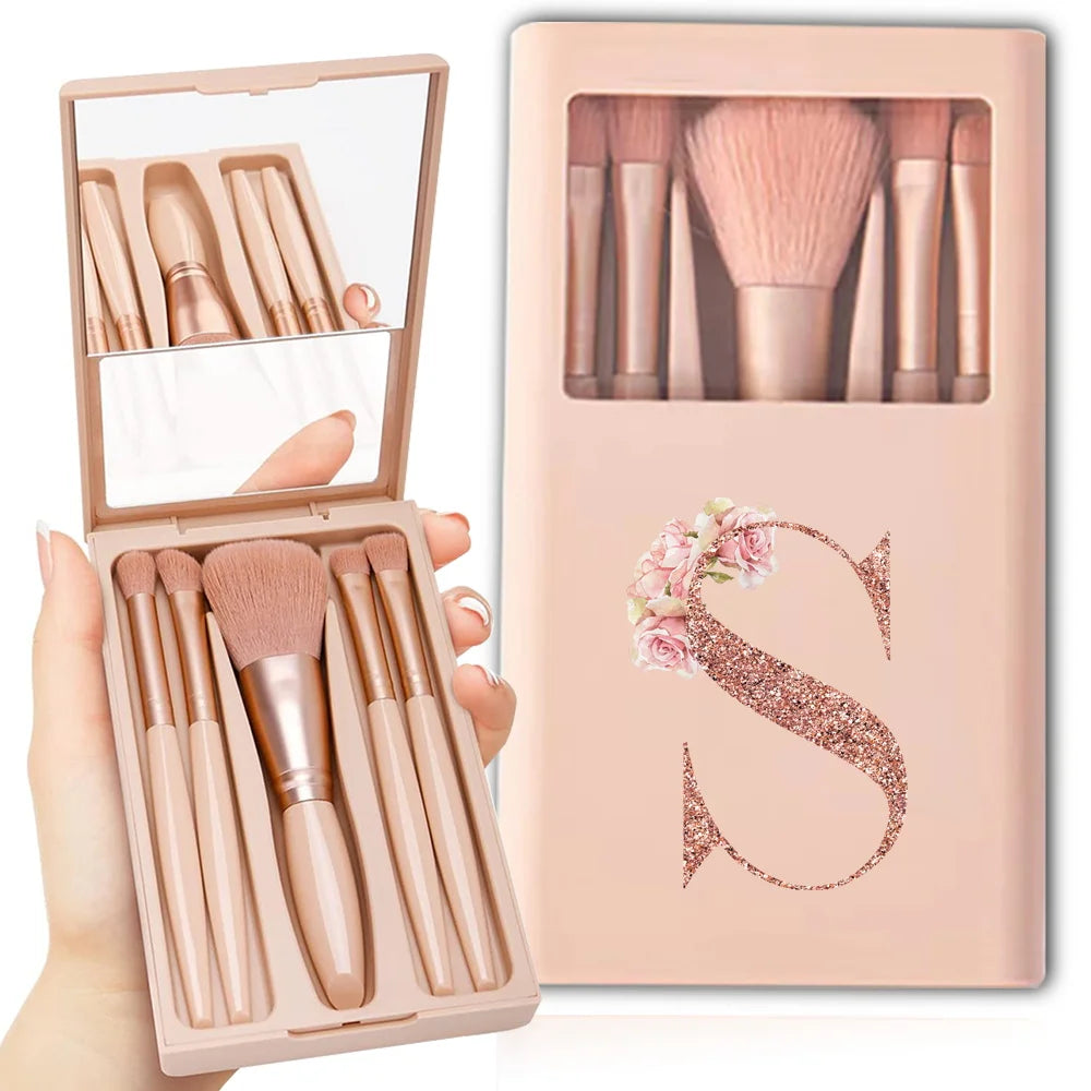 5pcs Makeup Brush Set – Foldable Case with Mirror
