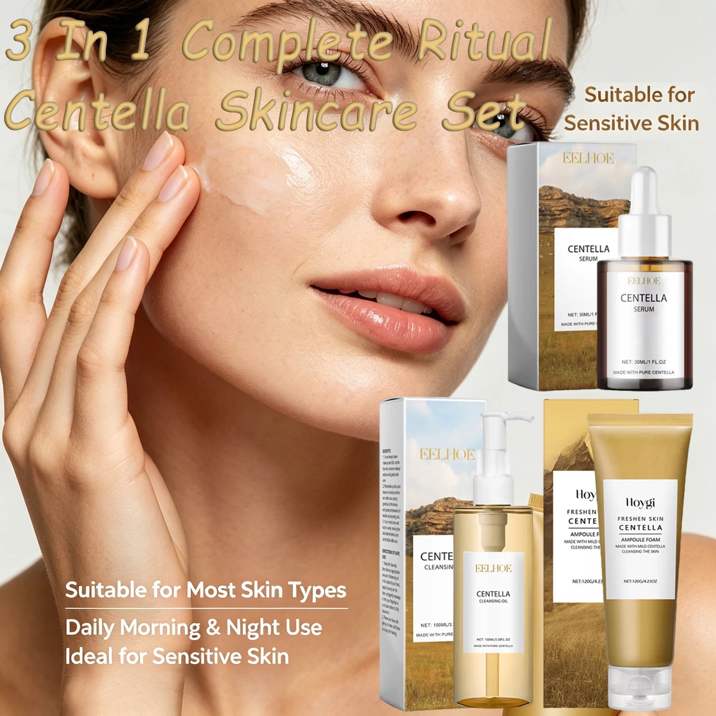 Centella Skincare Kit – Cleansing Oil, Face Wash & Serum for Soothing & Barrier Repair