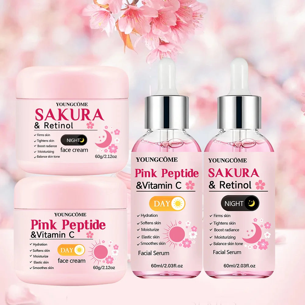 Day & Night Skincare Set – Pink Peptide, Vitamin C, Sakura & Retinol Firming Kit