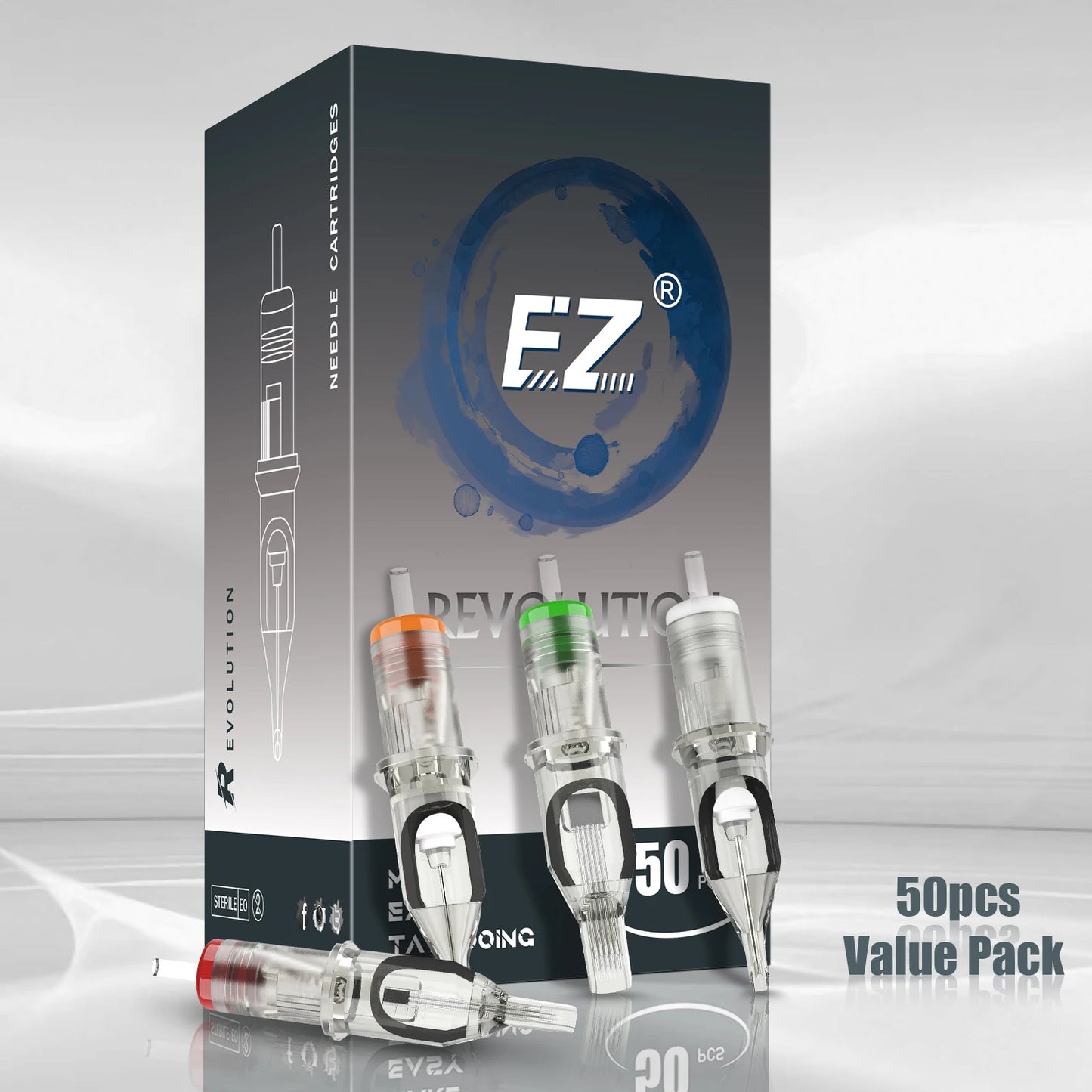 EZ Revolution Pro-Cartridges: 50pcs Professional Tattoo & PMU Needles