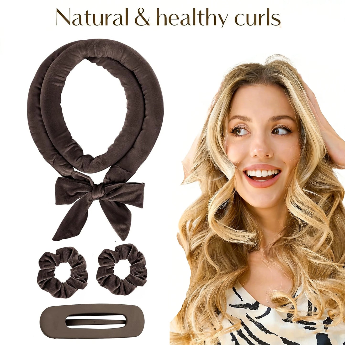 Heatless Hair Curler Set – No Heat Sleeping Curlers with Scrunchies & Clip