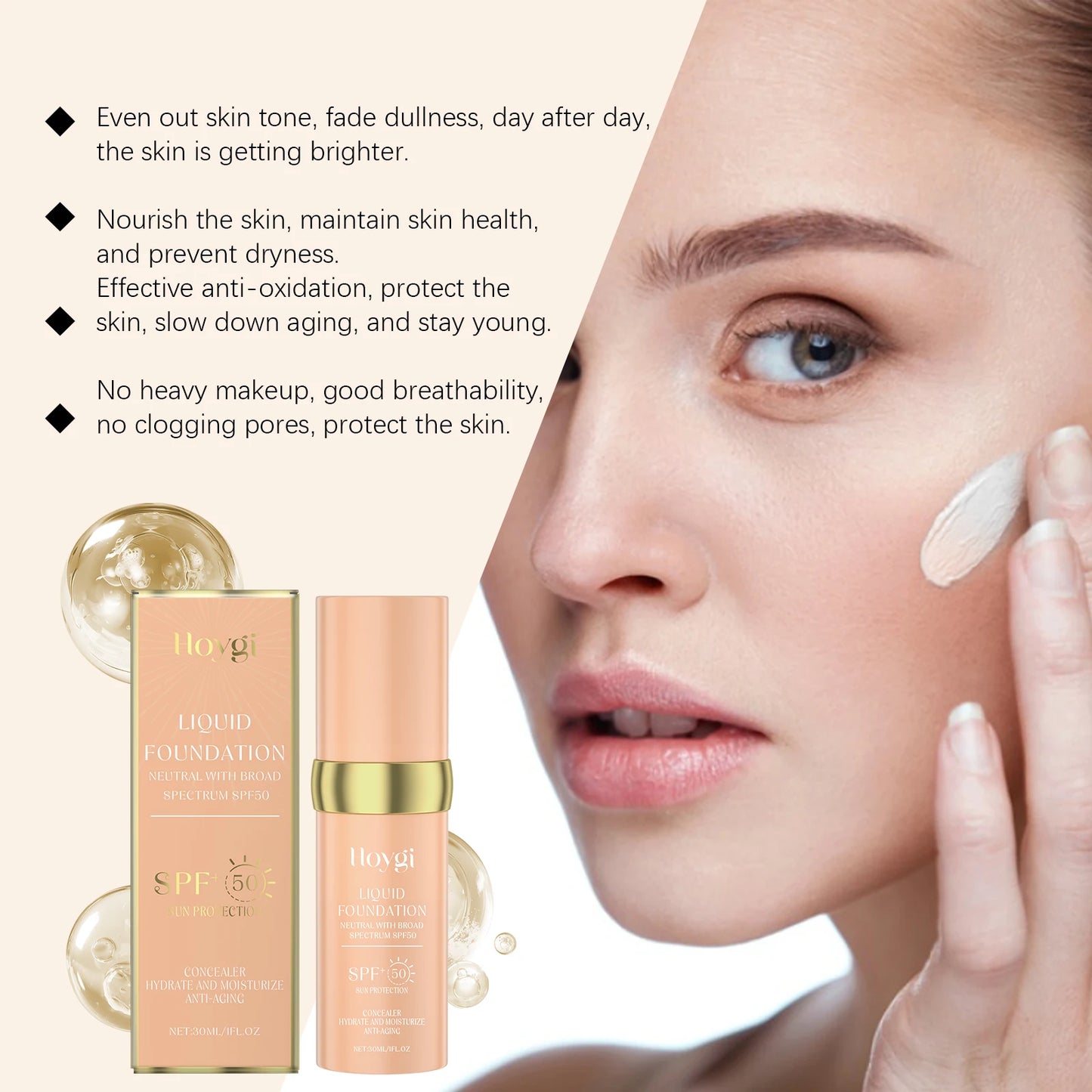 Liquid Face Foundation – SPF 50, Temperature Change Coverage & Hydrating Makeup Base