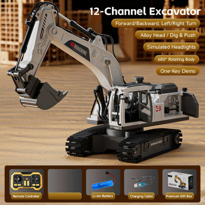 12 Channel RC Excavator Car 2.4G Remote Control Engineering Vehicle Crawler Truck Excavator Toys for Boys Kids Christmas Gifts