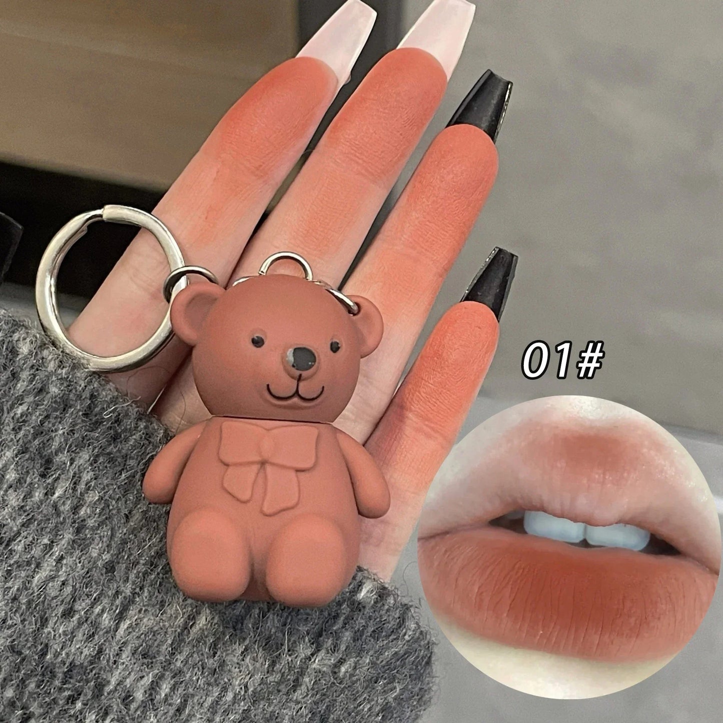 Cute Bear Lip Mud Keychain – Matte Velvet Lip Tint