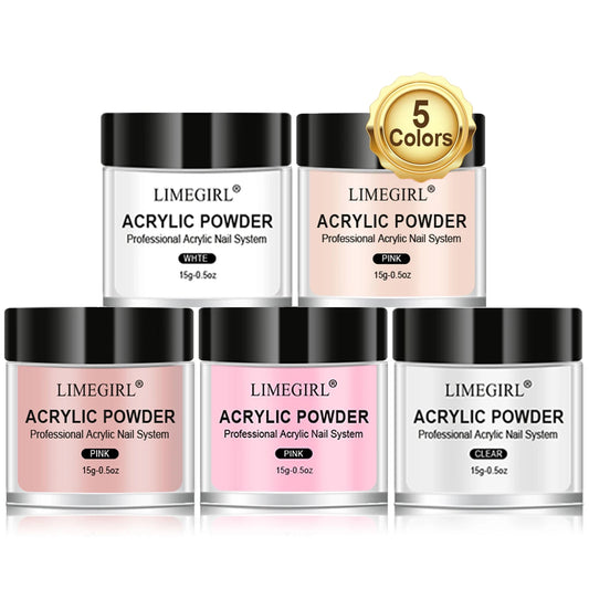 LIMEGIRL Acrylic Nail Powder Set – 5 Colors Professional Extension