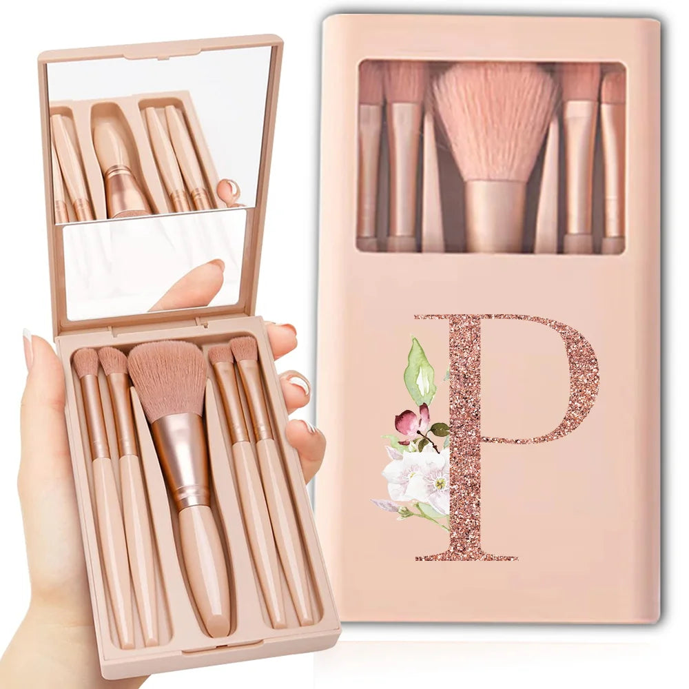 5pcs Makeup Brush Set – Foldable Case with Mirror