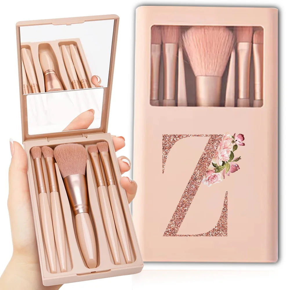 5pcs Makeup Brush Set – Foldable Case with Mirror