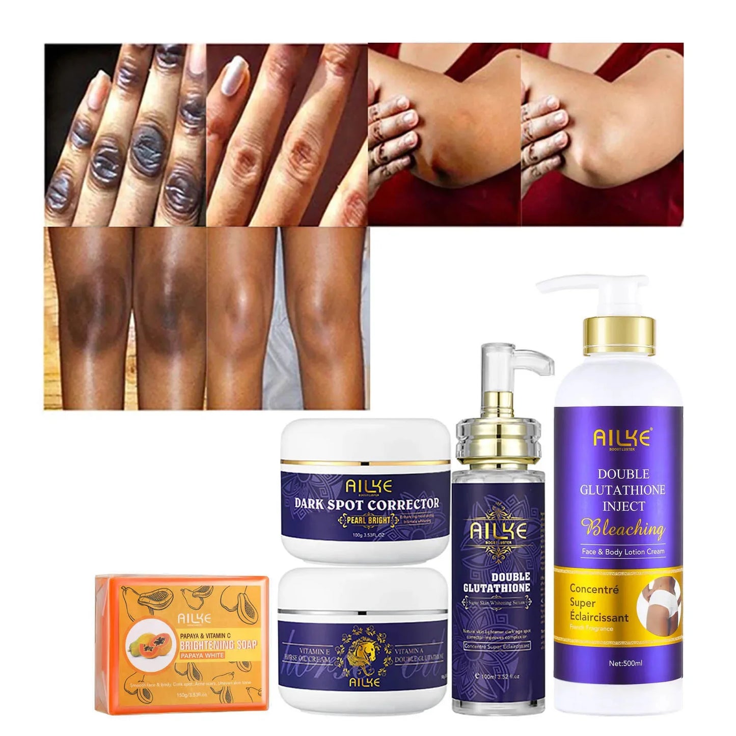 AILKE Glutathione Skin Care Kit – 5-in-1 Hydrating & Brightening Set
