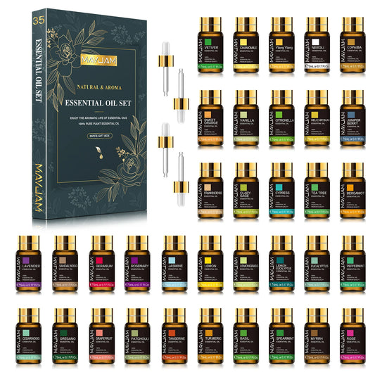 MAYJAM 35 Bottles Essential Oil Set – Lavender, Eucalyptus, Vanilla & More for Humidifiers, Candles & DIY