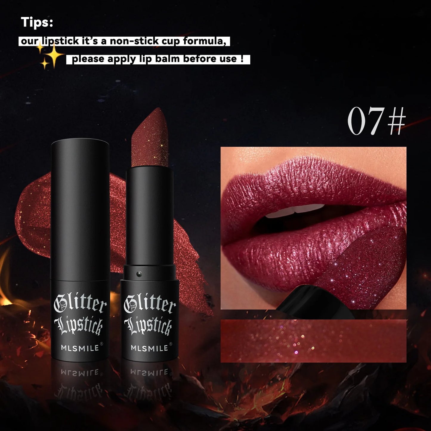 7-Color Glitter Lipstick – Waterproof Diamond Metallic Shine