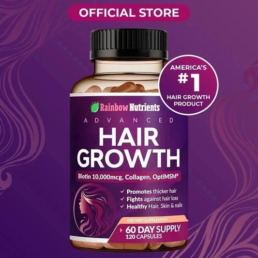Rainbow Nutrients Hair Growth Vitamins – Biotin 10,000mcg & Collagen, 120 Capsules