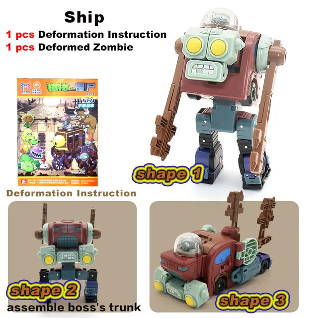 5 in 1 Plants vs Zombies Assembly Deformation BOSS Giant Zombie Robot Action Figure Model Toys Mech PVZ Transforming Gifts