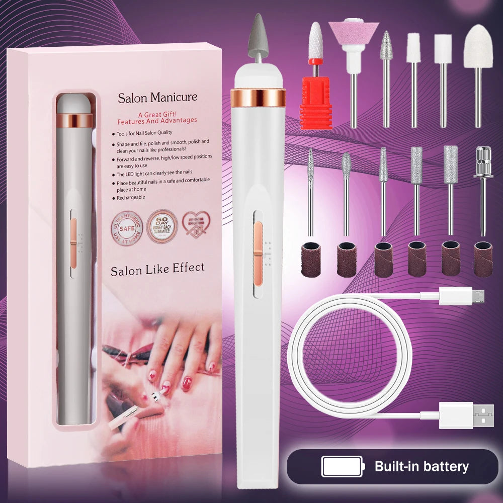 YIKOOLIN 5-in-1 Electric Nail Drill Machine – USB Rechargeable Manicure Kit