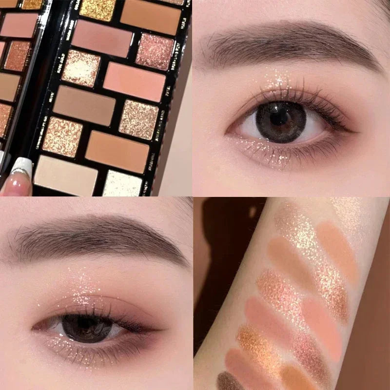 Surnelia Earth-Tone: 16-Color Matte & Glitter Eyeshadow Palette