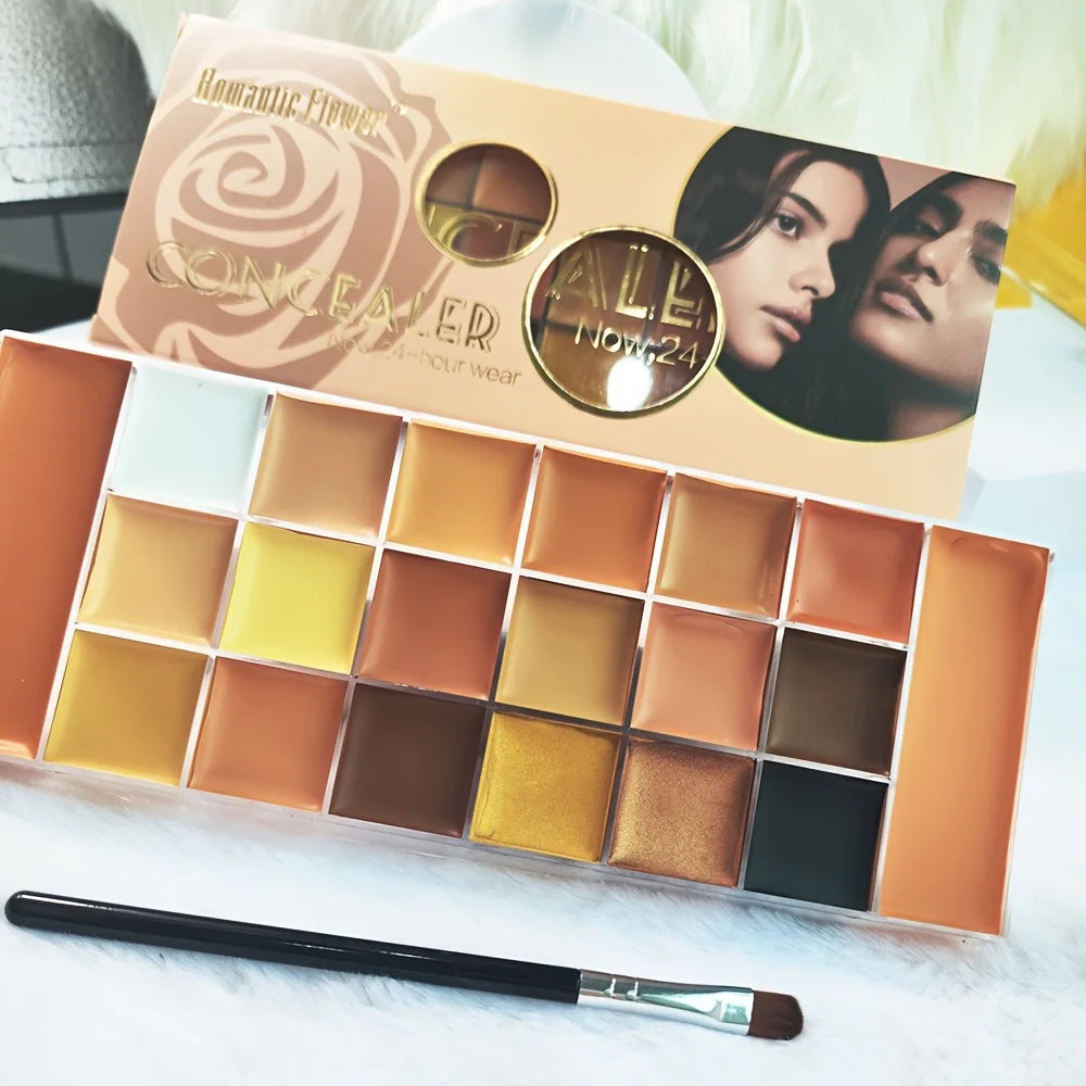 Romantic Flower 20-Color Concealer Palette – Full Coverage Earth Tone Makeup Tray