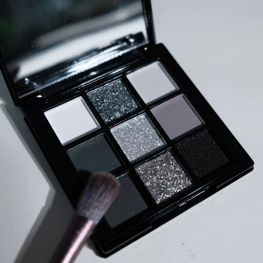 9-Color Eyeshadow Palette – Smoky Black & Grey Matte Shimmer Makeup