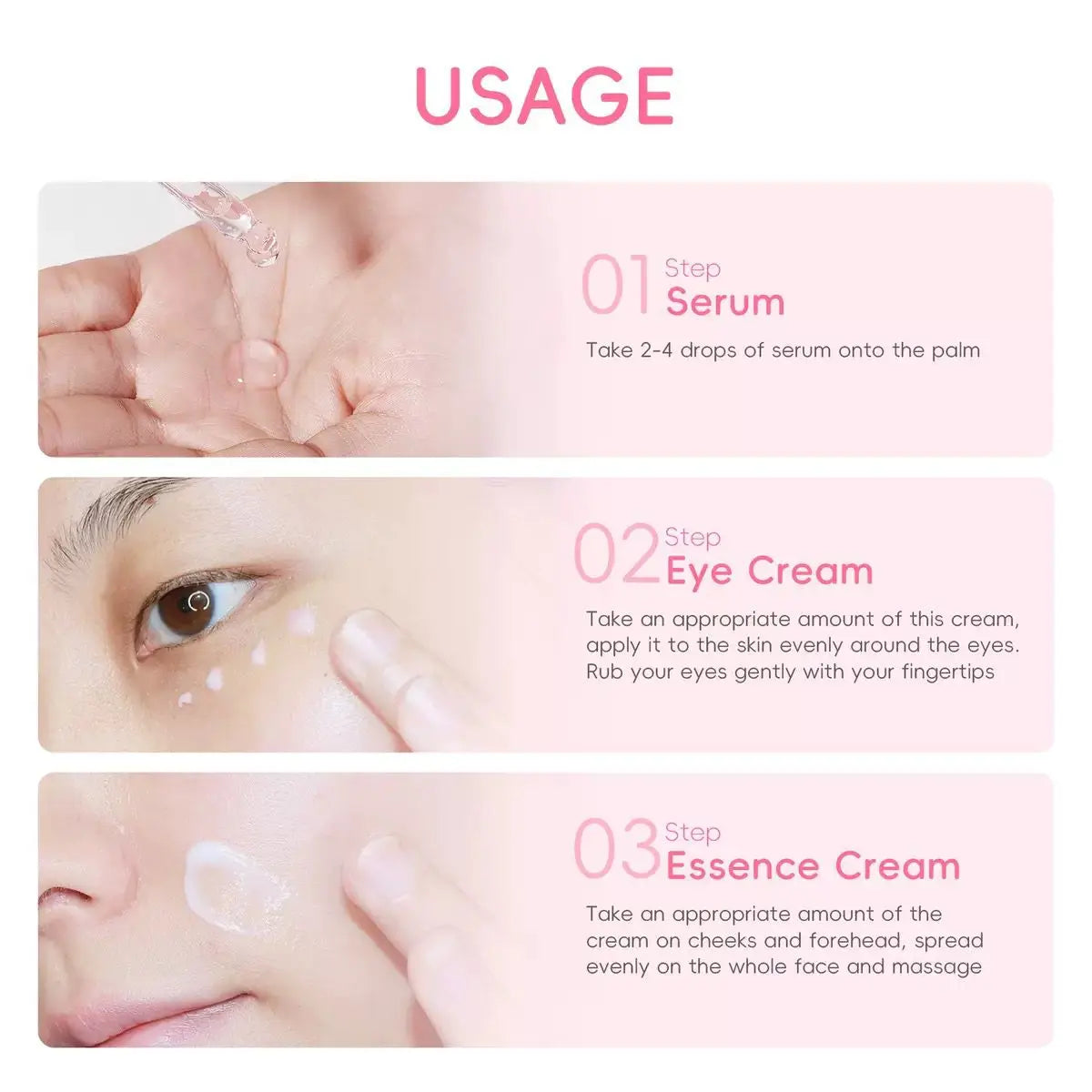 Sakura Skincare Set (3pcs) – Face Serum, Essence & Moisturizing Cream for Radiant Skin