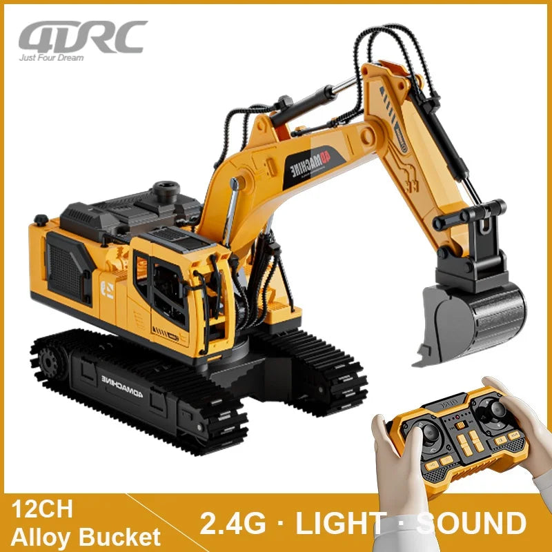 12 Channel RC Excavator Car 2.4G Remote Control Engineering Vehicle Crawler Truck Excavator Toys for Boys Kids Christmas Gifts