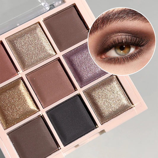9-Color Eyeshadow Palette – Matte Shimmer Glitter Milk Tea Shades