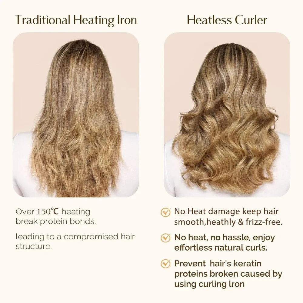 Heatless Hair Curler Set – No Heat Sleeping Curlers with Scrunchies & Clip