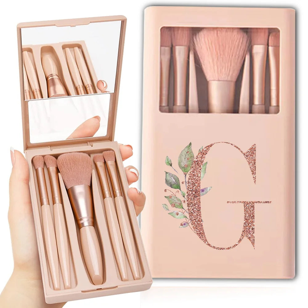 5pcs Makeup Brush Set – Foldable Case with Mirror