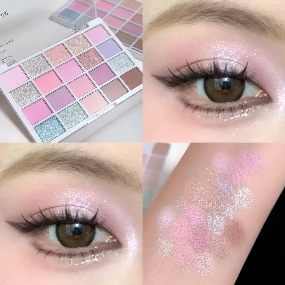 20-Color Warm Eyeshadow Palette – Matte & Glitter Rose Tones