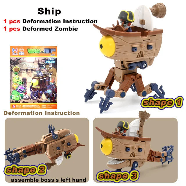 5 in 1 Plants vs Zombies Assembly Deformation BOSS Giant Zombie Robot Action Figure Model Toys Mech PVZ Transforming Gifts