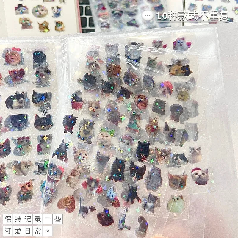KittySparkle: 10pcs Glitter Laser Cat Stickers
