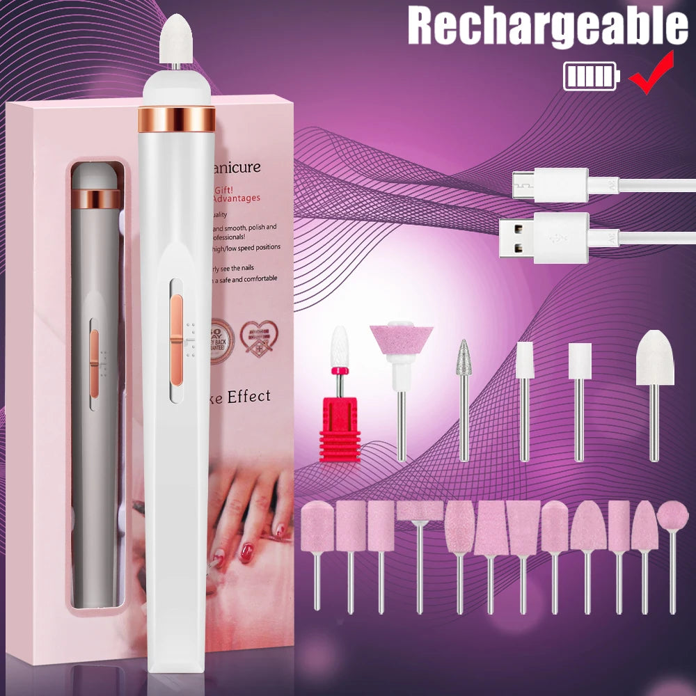 YIKOOLIN 5-in-1 Electric Nail Drill Machine – USB Rechargeable Manicure Kit