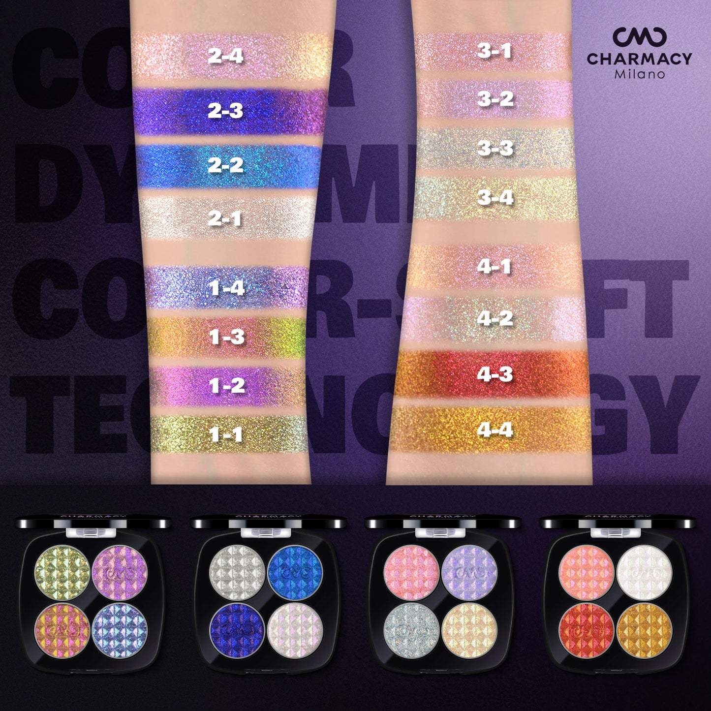 CHARMACY 4-Color Duochrome Eyeshadow Palette – Vegan Multichrome Long Lasting