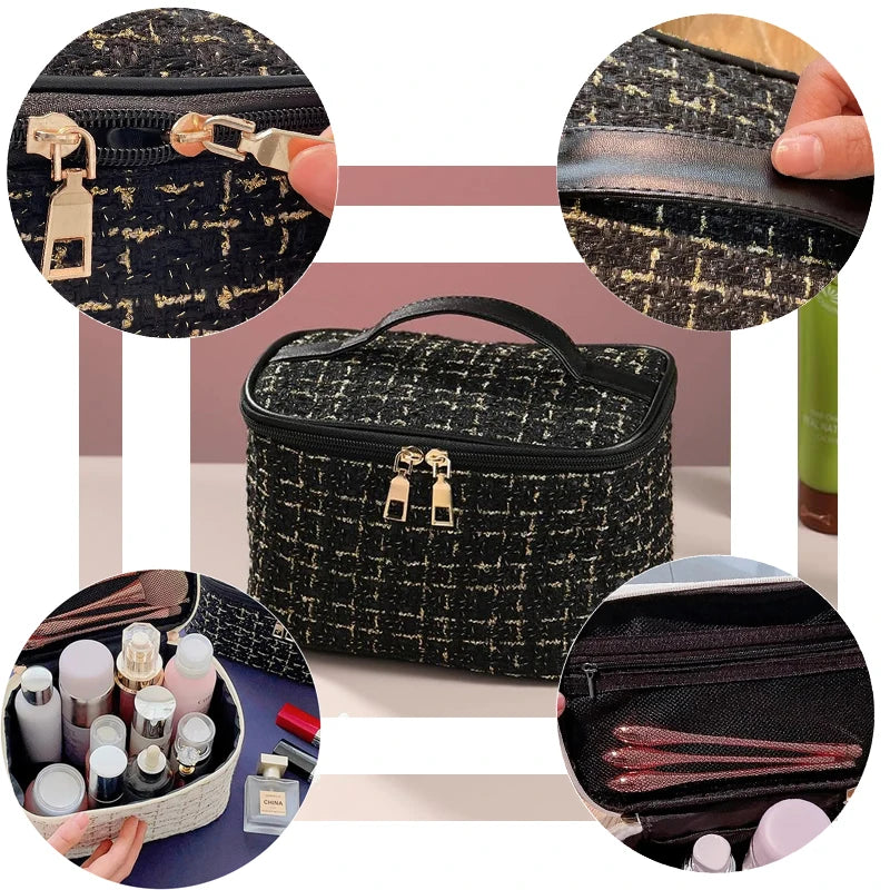 Large Capacity Plaid Cosmetic Bag – Travel Makeup Organizer