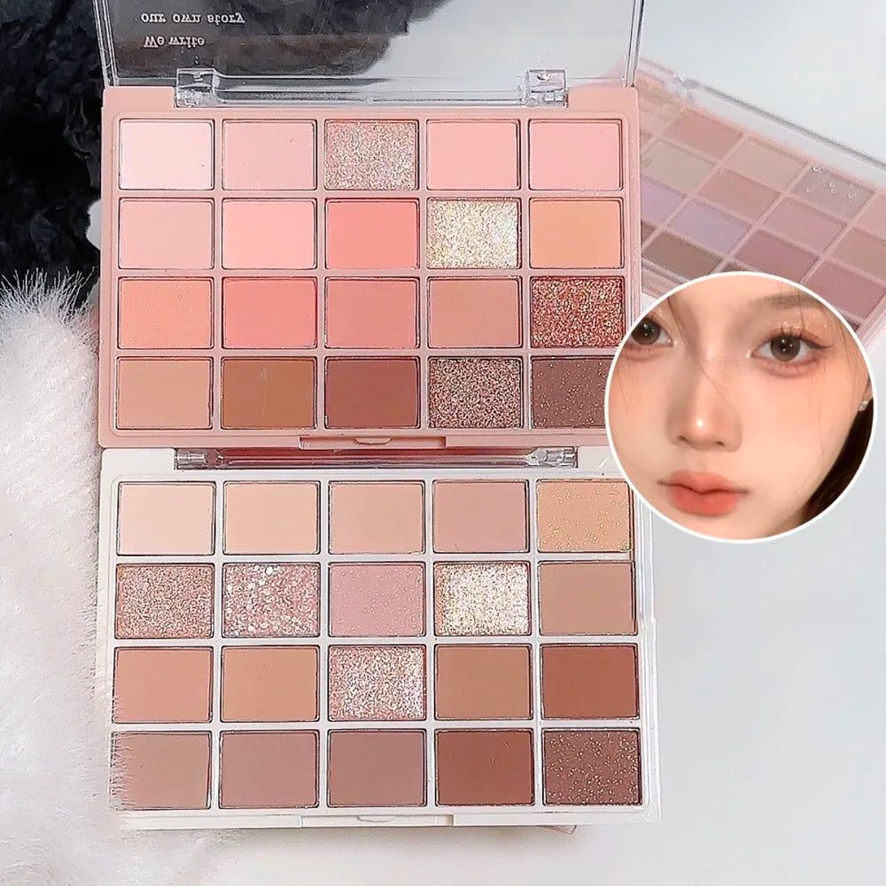 20-Color Warm Eyeshadow Palette – Matte & Glitter Rose Tones