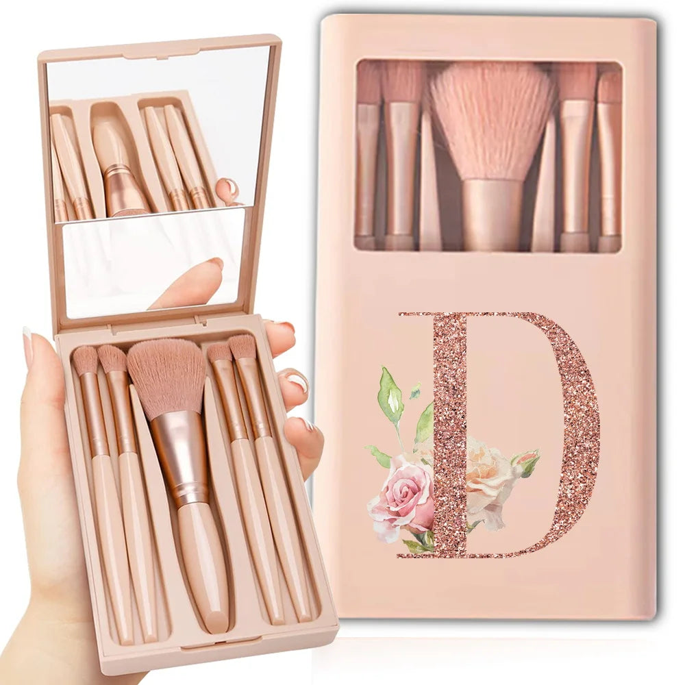 5pcs Makeup Brush Set – Foldable Case with Mirror