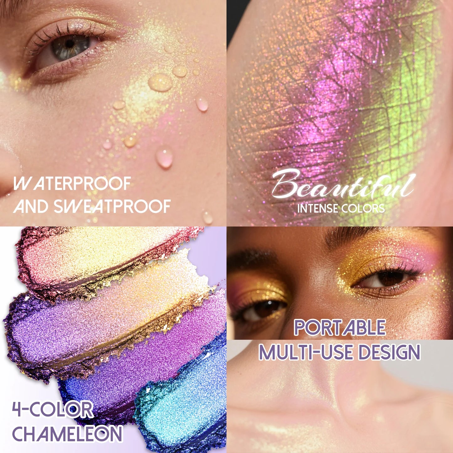 CHARMACY 4-Color Duochrome Eyeshadow Palette – Vegan Multichrome Long Lasting