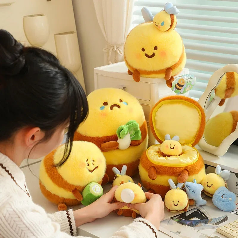 Cute Sha Bee Plush Toys Pendant Stuffed Cai Bee Plush Super Soft Honey Jar Plush Doll Bed Sleep Pillow Birthday Gifts for Kids