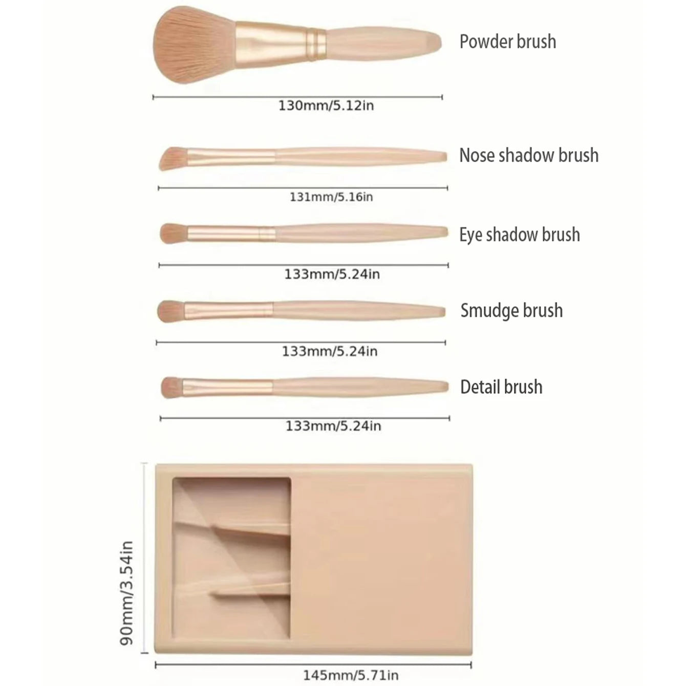 5pcs Makeup Brush Set – Foldable Case with Mirror