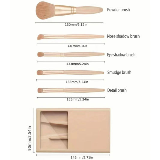 5pcs Makeup Brush Set – Foldable Case with Mirror
