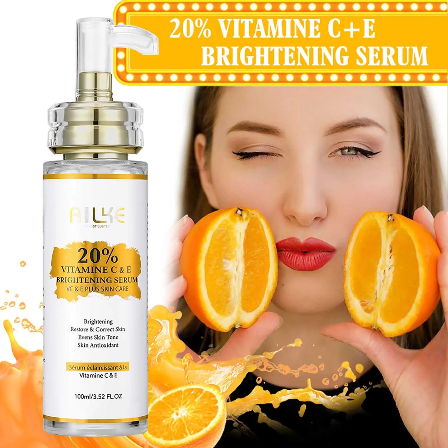 AILKE Vitamin C & E Brightening Face Serum – Hydrating Skin Care 100ml