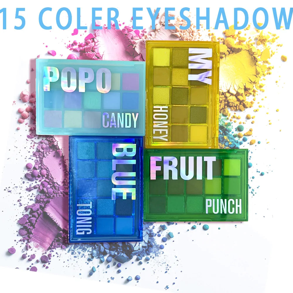 15-Shade Eyeshadow Palette – Matte, Shimmer & Metallic Waterproof